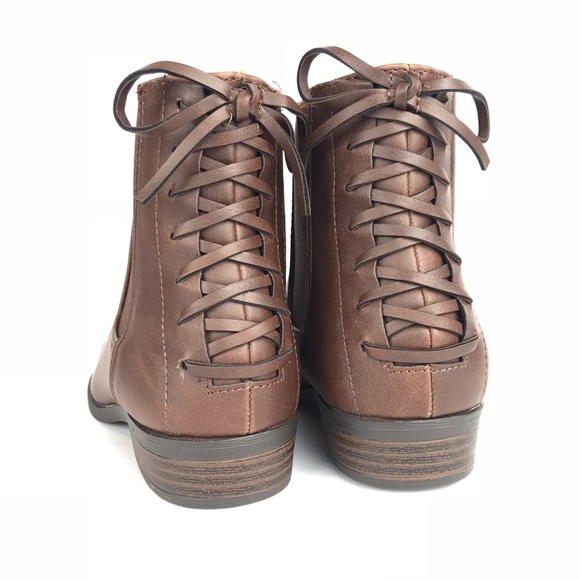 Short Brown Booties with Lace Up Detail - Picture 2 of 8